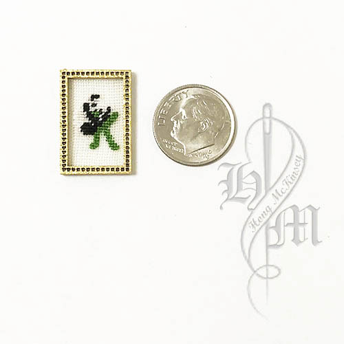 Petit point Panda with Name Initial K w/ Gold wooden frame